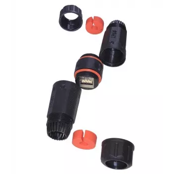 Voděodolná RJ45 spojka IP68 Cat.6A IT-BUDGET pro venkovní a průmyslové použití - 2 x RJ45 zásuvka - černá (90ITBKK6AIP68)