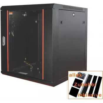 Síťový rozvaděč 19 inch IT-BUDGET SWA - 4U - 570 x 350 mm - skleněné dveře - odnímatelné bočnice - montáž na stěnu/podlahu - sada příslušenství - černý (90ITB19WS4635GS)