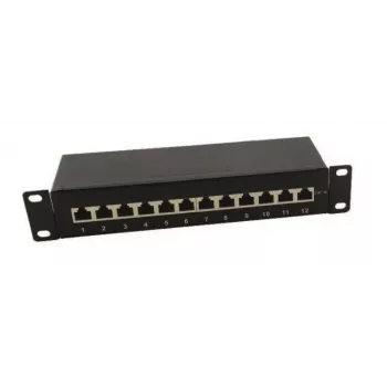 Patch panel 10 inch IT-BUDGET, stíněný, Cat.6A, 500 MHz, 12 portů RJ45, PoE+, 1U, černý (90ITB10PP6AS)