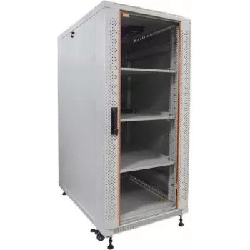 Serverový rack 19 inch IT-BUDGET SRK, kompletní sada, 27U, 600x1000 mm, skleněné/plné dveře, 4 aktivní ventilátory, PDU, police, světle šedý 90ITB19SRK27610GG