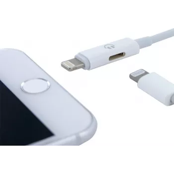 Nabíjecí a audio adaptérový kabel CYOO 2v1 Lightning, bílý