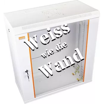 IT-BUDGET 19 inch nástěnná síťová skříň SWA 12U 600x300 mm se skleněnými dveřmi, odnímatelné bočnice, čistě bílá 90ITB19WS1263GW