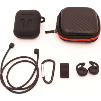 Silikonové pouzdro CYOO 6v1 s příslušenstvím – černé – obal na Apple AirPods (CY120795)