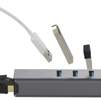 EXSYS EX-1133-N-3 USB 3.2 Gen 1 hub se 3x USB-A porty a Gigabit Ethernet (USB-C)