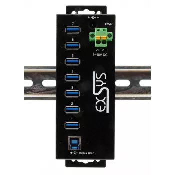 EXSYS EX-1187HMVS-2 USB 3.2 Gen1 7portový průmyslový hub s DIN lištou a 15kV ESD ochranou