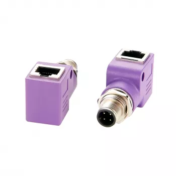 Průmyslový Ethernet adaptér EXSYS EX-49522 M12 D-Code 4-Pin samec na RJ45 samice 90° úhlový