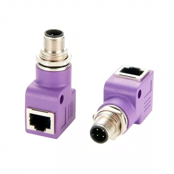 Průmyslový Ethernet adaptér EXSYS EX-49522 M12 D-Code 4-Pin samec na RJ45 samice 90° úhlový