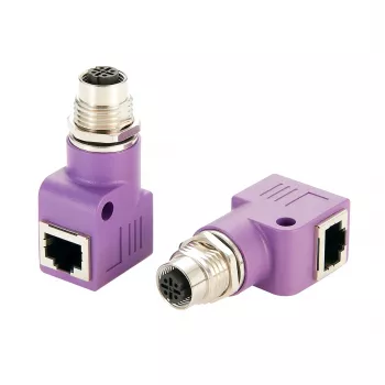 Průmyslový Ethernet adaptér EXSYS EX-49523 M12 D-Code 4pinová zásuvka na RJ45 zásuvku 90°