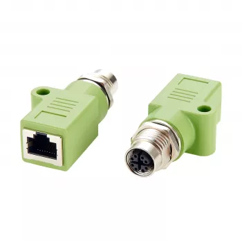Adaptér EXSYS M12 X-Coded 8-Pin samice na RJ45 samice, 10Gbps, IP67, niklovaná mosaz EX-49541