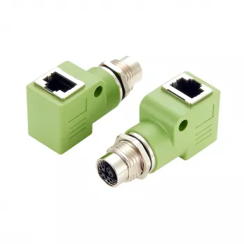 Adaptér M12 X-coded 8pinová samice na RJ45 samice 90° EXSYS EX-49543, 10GbE, IP67