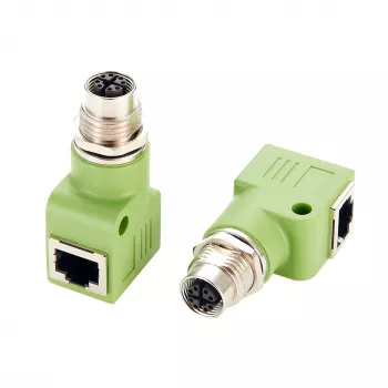 Adaptér M12 X-coded 8pinová samice na RJ45 samice 90° EXSYS EX-49543, 10GbE, IP67