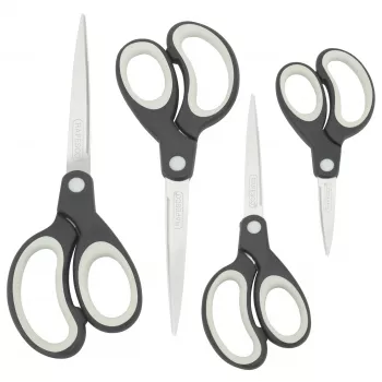 Rapesco Soft Grip Scissor Set, 4 Pieces, Stainless Steel Blades, Black/Grey 1574