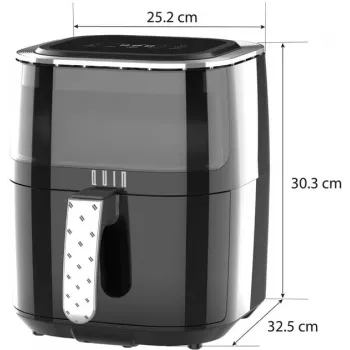 QUIN 4,5L digitální horkovzdušná fritéza, 1500W, 80-200°C, 60min časovač, 8 předvoleb, černá