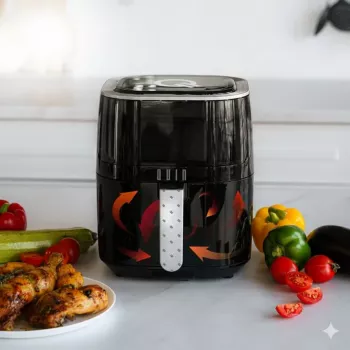 QUIN 4,5L digitální horkovzdušná fritéza, 1500W, 80-200°C, 60min časovač, 8 předvoleb, černá