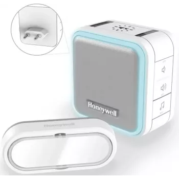 Bezdrátový zvonek Honeywell DC515SP2L se zásuvným zvonkem a tlačítkem, dosah 150 m, 6 melodií, bílý