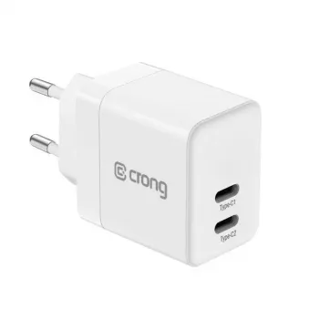 Nástěnná nabíječka CRONG 35W Dual USB-C PD 3.0 PPS GaN - bílá