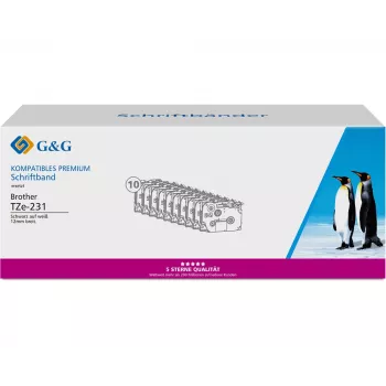Kazeta s páskou na štítky G&G 20100 kompatibilní pro Brother TZe-231, 12 mm, černý tisk na bílé, 10 ks
