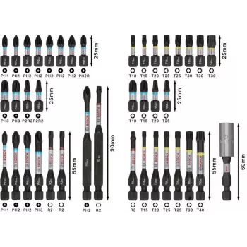 Bosch 2608521U79 34-Piece Drill and Screwdriver Bit Set with Magnetic Universal Holder, X-Line Case