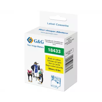 G&G vinylová etiketovací páska 19 mm x 5,5 m černá na žluté pro Dymo D1 RL-D-Vi-18433-BK/YE-19MM*5.5M