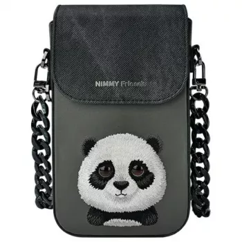 Pouzdro na telefon přes rameno Nimmy Big Eyed Pet 2.0 Panda - černá PU kůže