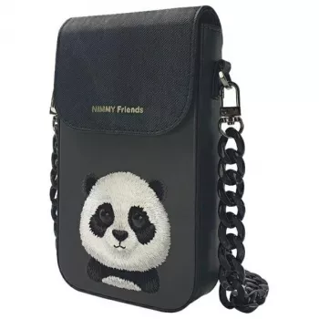 Pouzdro na telefon přes rameno Nimmy Big Eyed Pet 2.0 Panda - černá PU kůže