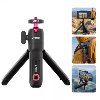Mini stativ selfie tyč rukojeť klip na batoh ULANZI MT-55 4v1 s kulovou hlavou, šroub 1/4 inch, držák telefonu 60-85mm, hliníková slitina, černá