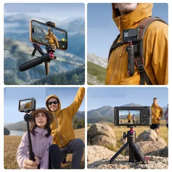 Mini stativ selfie tyč rukojeť klip na batoh ULANZI MT-55 4v1 s kulovou hlavou, šroub 1/4 inch, držák telefonu 60-85mm, hliníková slitina, černá