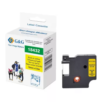 Vinylová etiketová páska G&G 12 mm x 5,5 m černá na žluté pro Dymo Rhino 18432 RL-D-Vi-18432-BK/YE-12MM*5.5M