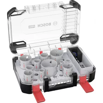 Sada vykružovacích pil Bosch 2608594426 Progressor for Wood and Metal, 11 dílů (20-76 mm), s adaptéry Power Change a vrtáky Pilot