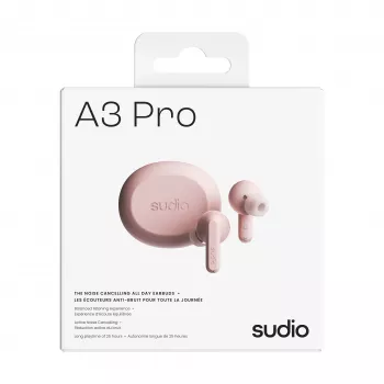True Wireless Bluetooth sluchátka Sudio A3 Pro s aktivním potlačením hluku, růžová A1PROPNK