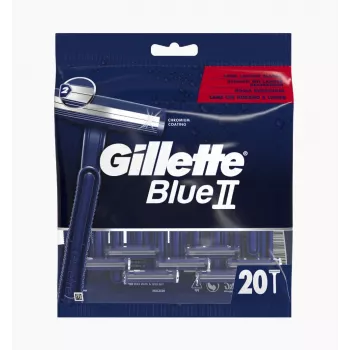 Jednorázové holicí strojky Gillette Blue II pro muže, 20 ks, dvojité čepele s Lubrastrip 7702018466757
