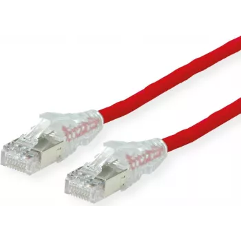 Patch kabel Dätwyler CAT 6a SFTP PiMF LSZH, RJ-45 samec na RJ-45 samec, 15 m, červený, 10 Gbps, 500 MHz, s ochranou západky 21.05.0616