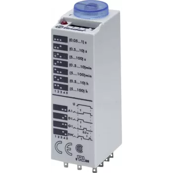 Multifunkční časové relé Finder 85.03.0.024.0000, 24 V AC/DC, 3 CO, 16 funkcí, na DIN lištu