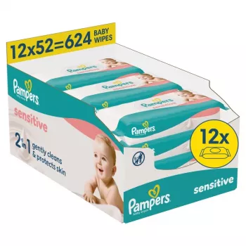 Vlhčené ubrousky pro děti Pampers Sensitive, 12 balení, 624 ks
