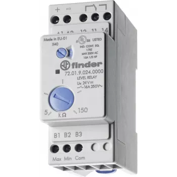 Relé pro kontrolu hladiny Finder pro vodivé kapaliny, 24V AC/DC, 1 CO, řada 72.01 720180240002