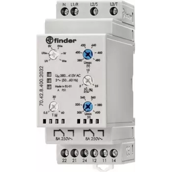Monitorovací relé 3 fází Finder 380-415 V AC 2 CO DIN lišta 35 mm 704284002032