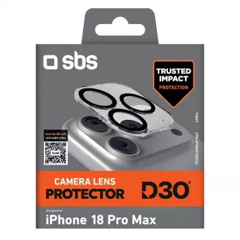 Ochrana objektivu fotoaparátu SBS D3O pro iPhone 18 Pro Max – odolná proti nárazu a poškrábání, průhledná