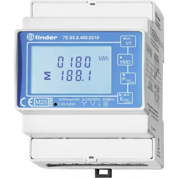Jednofázový digitální elektroměr Finder 7E.85.8.400.0212, 230 V AC, 40 A, DIN lišta, 1 modul, impulsní výstup S0