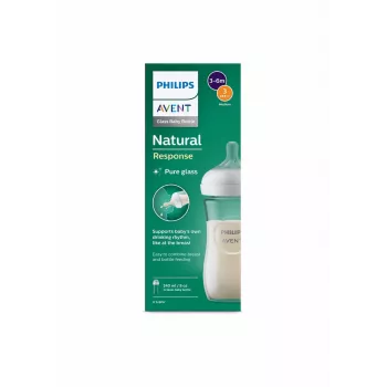 Philips AVENT Natural Response skleněná kojenecká láhev 240 ml, savička se středním tokem, 1m+