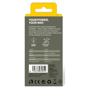 Nabíjecí a synchronizační kabel AQIILA Cablebird CS11 USB-C na USB-C 1 m 60W černý AQCBPBIC1SI812