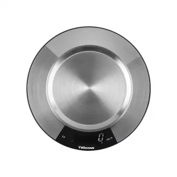 Tristar KW-2453 digitální kuchyňská váha s nerezovou miskou, kapacita 5 kg, přesnost 1 g, LCD displej, funkce tary, stříbrná