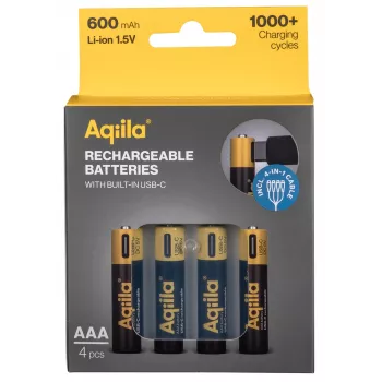 AQIILA AAA NiMH nabíjecí baterie s USB-C, 1,2 V, 600 mAh, 4 ks AQ60AAA374C4