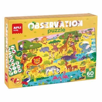 Pozorovací puzzle AGIPA Junior Savana, 60 dílků, kartonová krabice, 4+ roky 19221