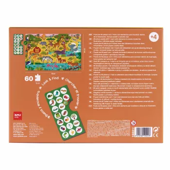 Pozorovací puzzle AGIPA Junior Savana, 60 dílků, kartonová krabice, 4+ roky 19221