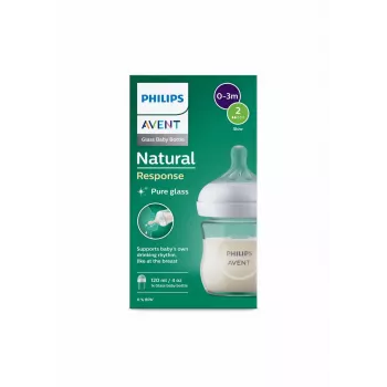 Philips Avent Natural Response skleněná kojenecká láhev 125 ml s novorozeneckou savičkou, 0m+