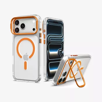 Pouzdro Spigen Ultra Hybrid Optik S MagSafe pro iPhone 17 Pro / 18 Pro – transparentní/oranžové