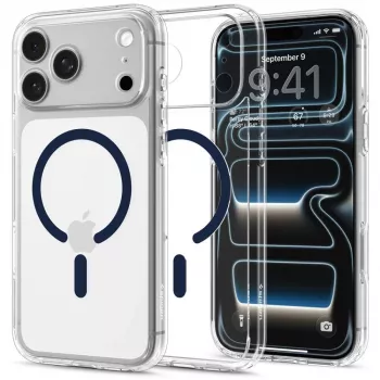 Pouzdro Spigen Ultra Hybrid MagSafe pro iPhone 17 Pro Max / 18 Pro Max - průhledné/tmavě modrá