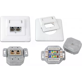 Zásuvka datová pod omítku Wirewin DD-TRIO-K5E UP2 WS Cat5e, stíněná, 2x RJ45, LSA, čistě bílá