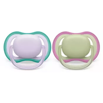 Dudlík Philips Avent Ultra Air, 0–6 měsíců, 2 ks, pro dívky, růžová/fialová, SCF085/24