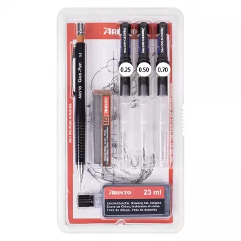 Sada technických rýsovacích per ARISTO mg1 pro College, 3 pera 0,25 / 0,50 / 0,70 mm, 6dílná (AR64310)